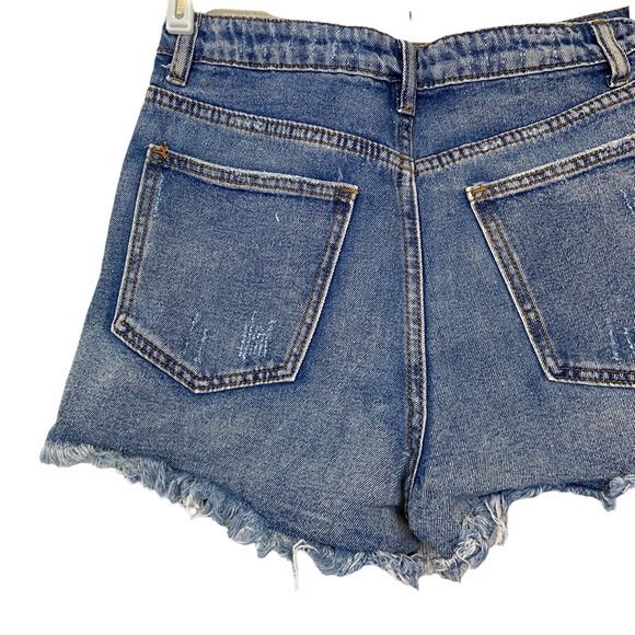 Signature 8 High Waist Light Wash Distressed Denim Jean Shorts - Picture 6 of 8